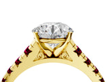 Yellow gold Round Cut Diamond Cathedral Solitaire Ring with Round with Garnet side stone Pavé Band_16
