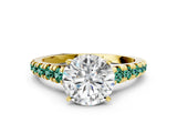 Yellow gold Round Cut Diamond Cathedral Solitaire Ring with Round with Green Sapphire side stone Pavé Band_12