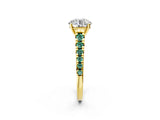 Yellow gold Round Cut Diamond Cathedral Solitaire Ring with Round with Green Sapphire side stone Pavé Band_14