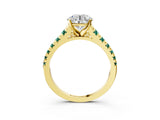 Yellow gold Round Cut Diamond Cathedral Solitaire Ring with Round with Green Sapphire side stone Pavé Band_15