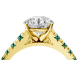 Yellow gold Round Cut Diamond Cathedral Solitaire Ring with Round with Green Sapphire side stone Pavé Band_16