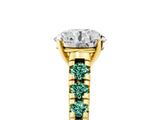 Yellow gold Round Cut Diamond Cathedral Solitaire Ring with Round with Green Sapphire side stone Pavé Band_17