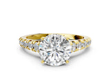 Yellow gold Round Cut Diamond Cathedral Solitaire Ring with Round with Moissanite side stone Pavé Band_24