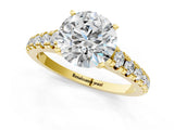 Yellow gold Round Cut Diamond Cathedral Solitaire Ring with Round with Moissanite side stone Pavé Band_25
