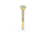 Yellow gold Round Cut Diamond Cathedral Solitaire Ring with Round with Moissanite side stone Pavé Band_26