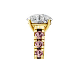 Yellow gold Round Cut Diamond Cathedral Solitaire Ring with Round with Morganite side stone Pavé Band_17