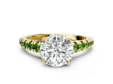 Yellow gold Round Cut Diamond Cathedral Solitaire Ring with Round with Peridot side stone Pavé Band