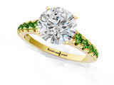 Yellow gold Round Cut Diamond Cathedral Solitaire Ring with Round with Peridot side stone Pavé Band_1