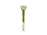 Yellow gold Round Cut Diamond Cathedral Solitaire Ring with Round with Peridot side stone Pavé Band_2