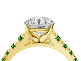 Yellow gold Round Cut Diamond Cathedral Solitaire Ring with Round with Peridot side stone Pavé Band_4