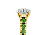 Yellow gold Round Cut Diamond Cathedral Solitaire Ring with Round with Peridot side stone Pavé Band_5