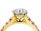 Yellow gold Round Cut Diamond Cathedral Solitaire Ring with Round with Pink Sapphire side stone Pavé Band_16