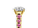 Yellow gold Round Cut Diamond Cathedral Solitaire Ring with Round with Pink Sapphire side stone Pavé Band_17