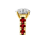 Yellow gold Round Cut Diamond Cathedral Solitaire Ring with Round with Ruby side stone Pavé Band_41