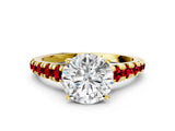 Yellow gold Round Cut Diamond Cathedral Solitaire Ring with Round with Ruby side stone Pavé Band_42