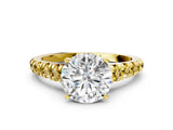 Yellow gold Round Cut Diamond Cathedral Solitaire Ring with Round with Yellow Sapphire side stone Pavé Band_36