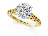 Yellow gold Round Cut Diamond Cathedral Solitaire Ring with Round with Yellow Sapphire side stone Pavé Band_37