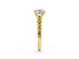 Yellow gold Round Cut Diamond Cathedral Solitaire Ring with Round with Yellow Sapphire side stone Pavé Band_38