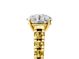 Yellow gold Round Cut Diamond Cathedral Solitaire Ring with Round with Yellow Sapphire side stone Pavé Band_41