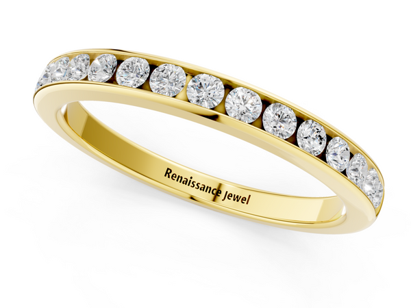 Yellow gold Round Cut Diamond Channel Set Eternity Band