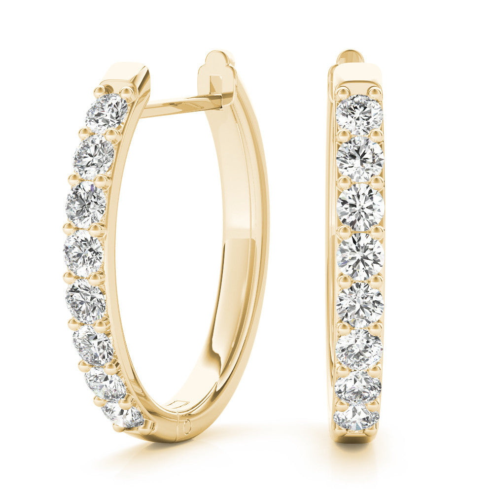 Yellow gold Round Cut Diamond Channel Set Hoop Earrings with Prong Setting 1