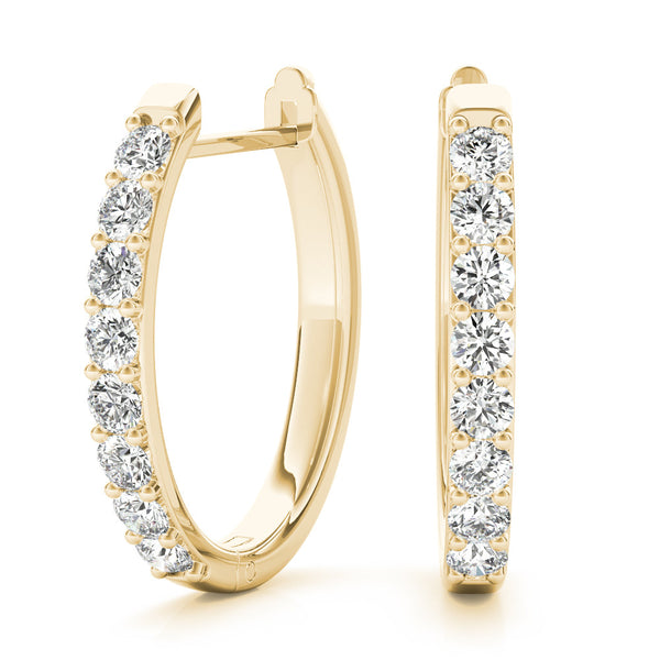 Yellow gold Round Cut Diamond Channel Set Hoop Earrings with Prong Setting
