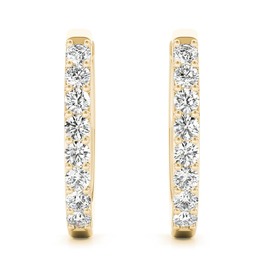 Yellow gold Round Cut Diamond Channel Set Hoop Earrings with Prong Setting