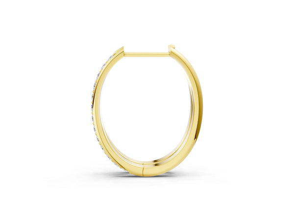 Yellow Gold Round Laboratory-Grown Diamond Single Row Pave Oval Hoop Earrings