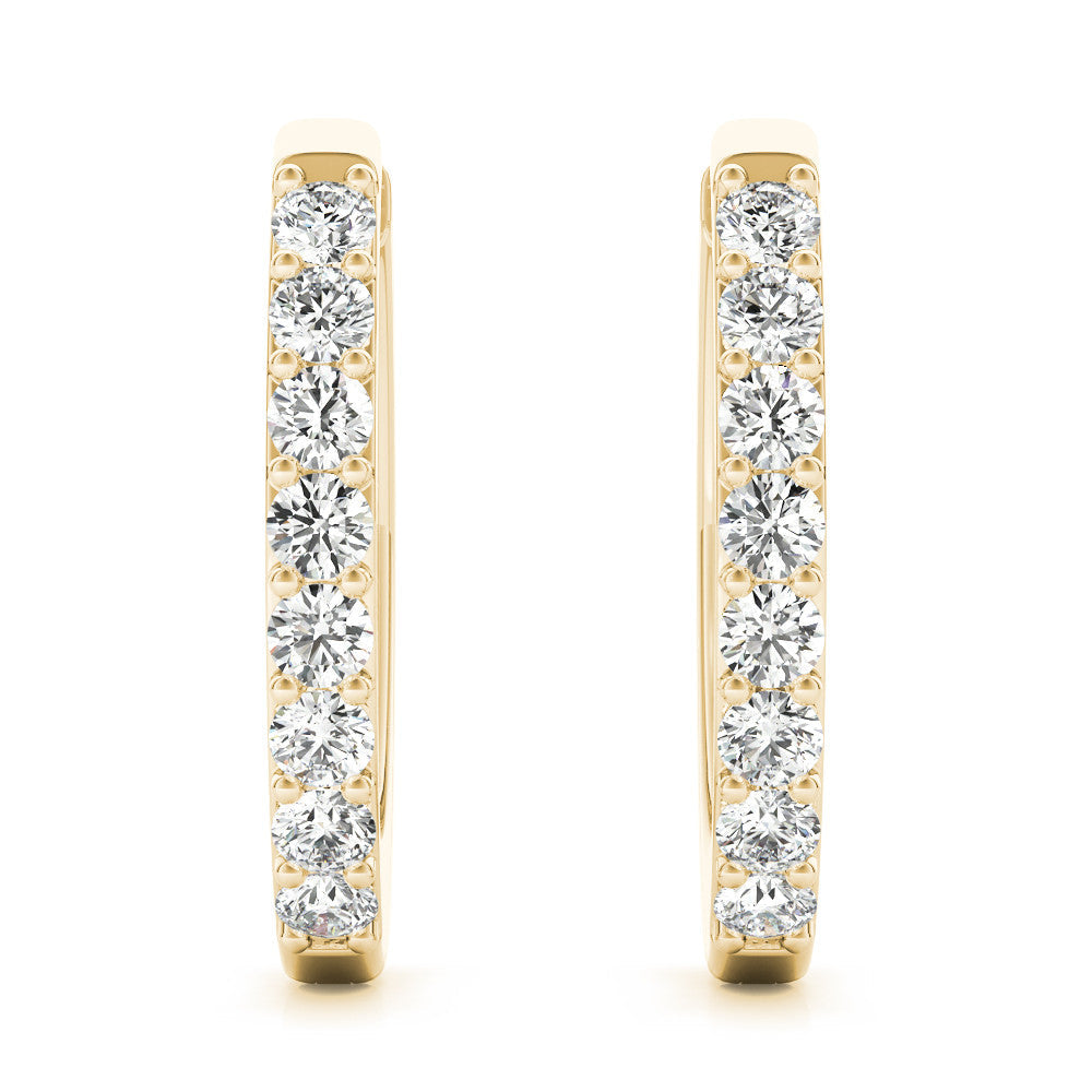 14K Yellow Gold 2.29 Carat E VS Round Cut Diamond Channel Set Hoop Earrings with Prong Setting
