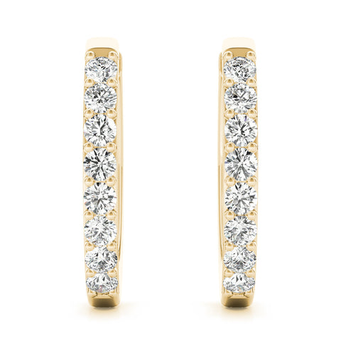 Yellow gold Round Cut Diamond Channel Set Hoop Earrings with Prong Setting