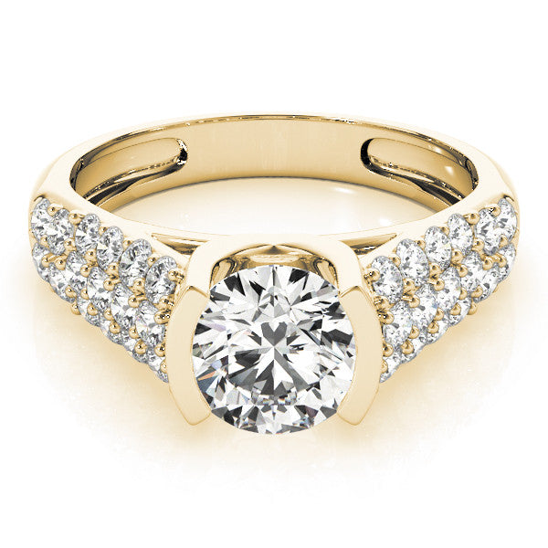 Yellow gold Round Cut Diamond Channel Set Pave Band with Tension Prong Setting 1