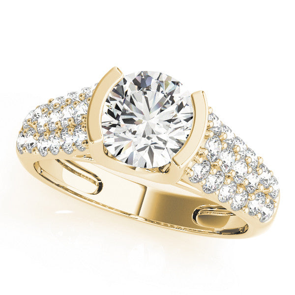 Yellow gold Round Cut Diamond Channel Set Pave Band with Tension Prong Setting