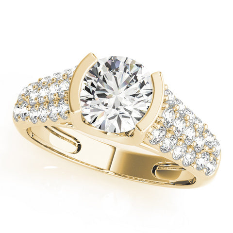 Yellow gold Round Cut Diamond Channel Set Pave Band with Tension Prong Setting