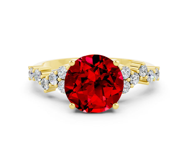 Yellow gold Round Cut Ruby Scattered Round Accent Ring with Prong Setting