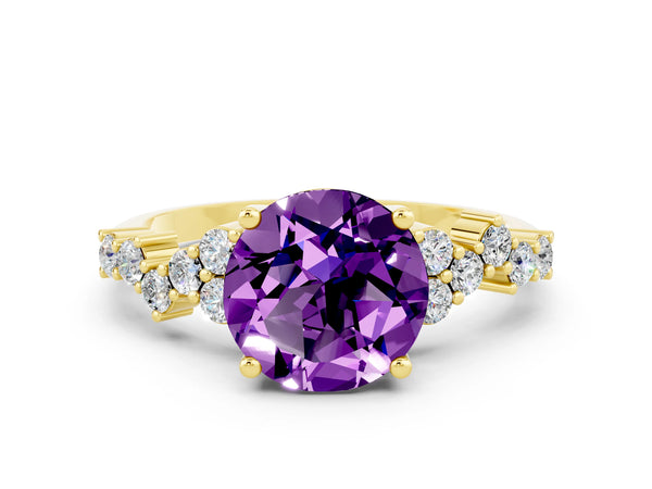 Yellow gold Round Cut Amethyst Scattered Round Accent Ring with Prong Setting