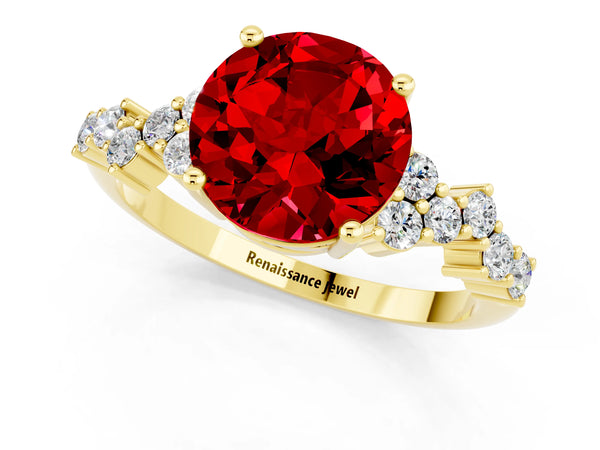 Yellow gold Round Cut Ruby Scattered Round Accent Ring with Prong Setting