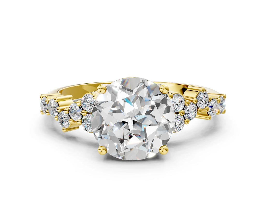 Yellow gold Round Cut Diamond Cluster Pavé Band with Four-Prong Setting_12