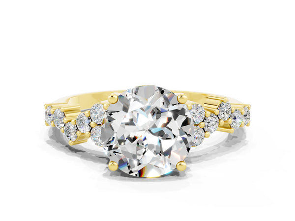 Yellow gold Round Cut Moissanite Scattered Round Accent Ring with Prong Setting