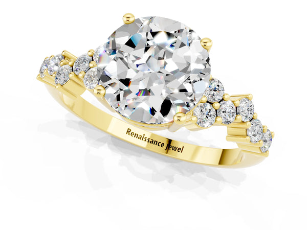 Yellow gold Round Cut Moissanite Scattered Round Accent Ring with Prong Setting