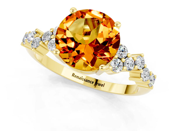 Yellow gold Round Cut Citrine Scattered Round Accent Ring with Prong Setting