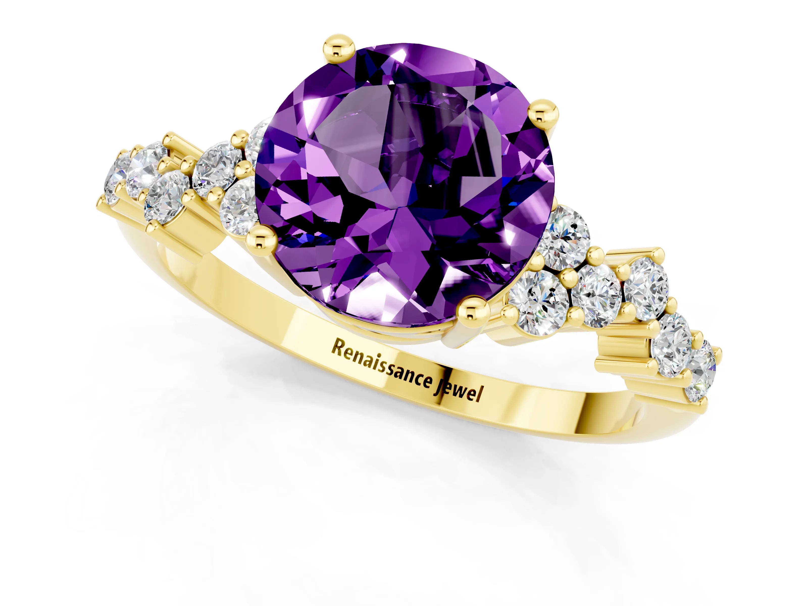 Yellow gold Round Cut Diamond Cluster Pavé Band with Four-Prong Setting_1