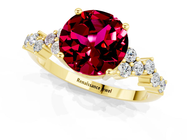Yellow gold Round Cut Garnet Scattered Round Accent Ring with Prong Setting