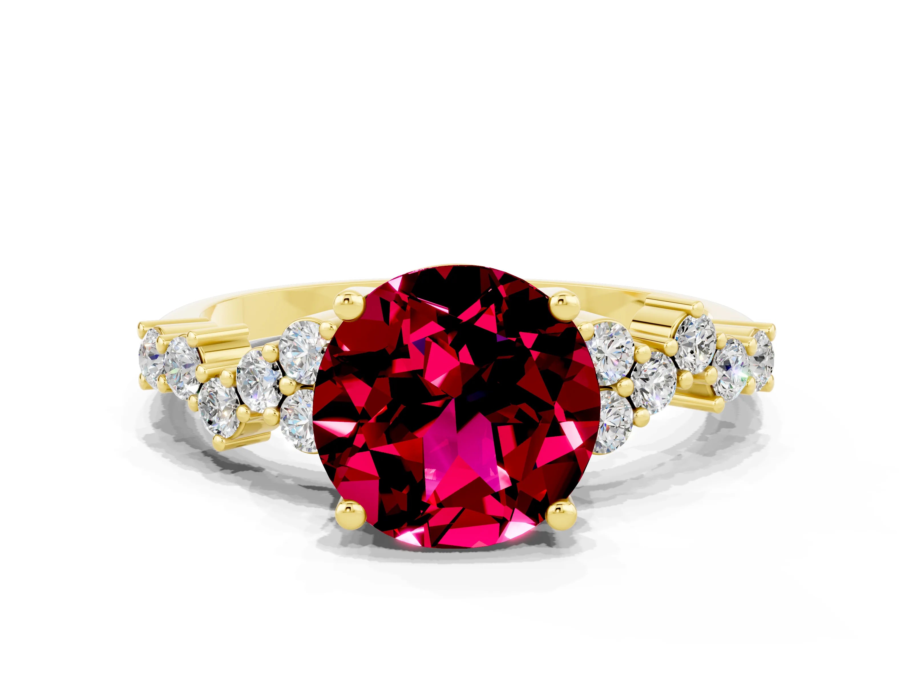 Yellow gold Round Cut Diamond Cluster Pavé Band with Four-Prong Setting