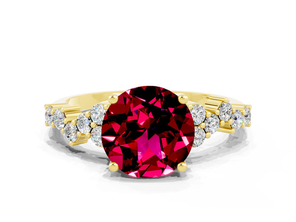 Yellow gold Round Cut Garnet Scattered Round Accent Ring with Prong Setting