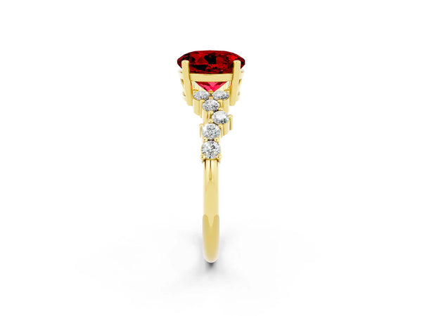 Yellow gold Round Cut Ruby Scattered Round Accent Ring with Prong Setting
