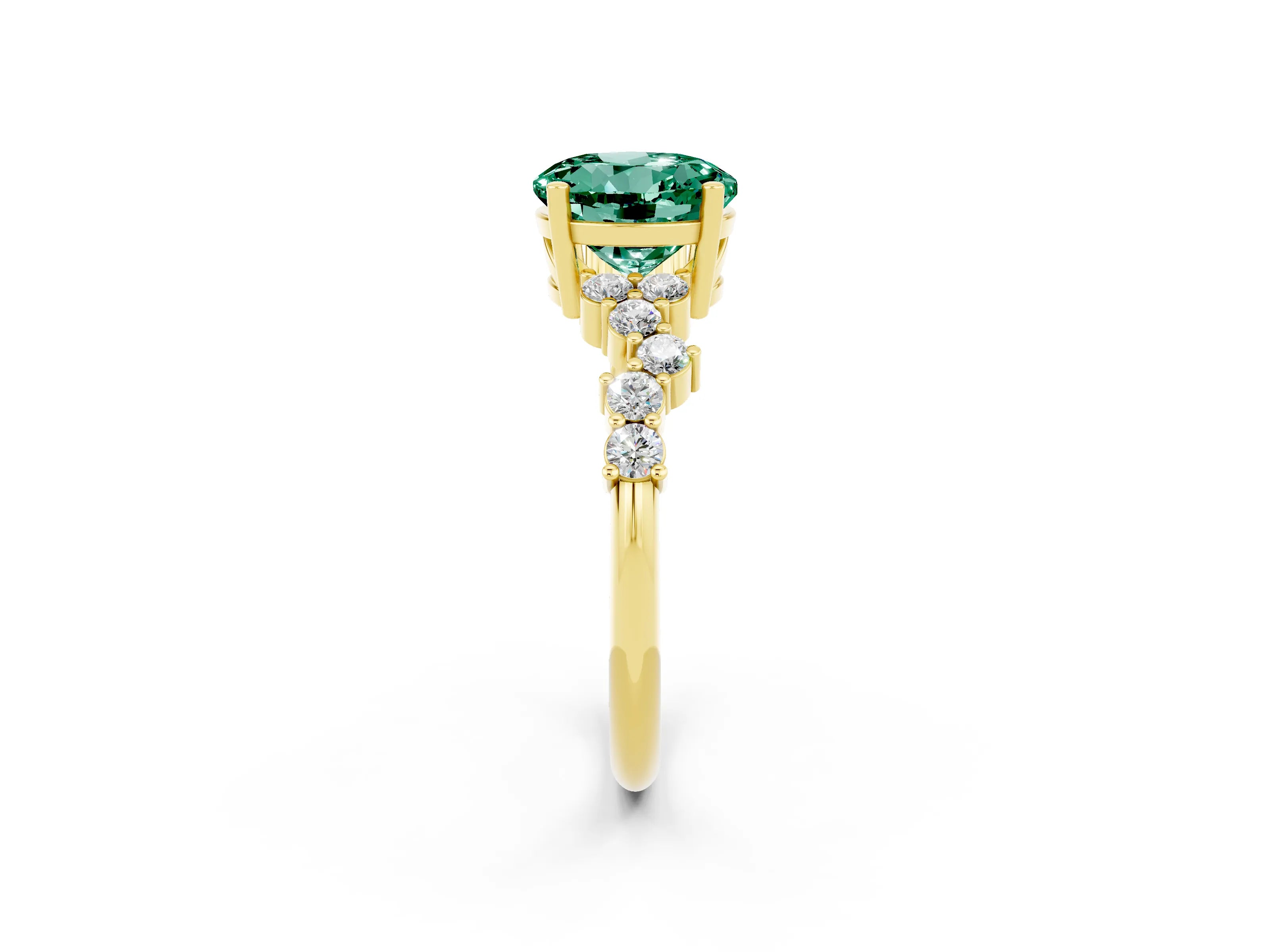 Yellow gold Round Cut Diamond Cluster Pavé Band with Four-Prong Setting_2