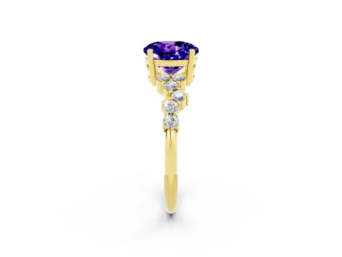 Yellow gold Round Cut Diamond Cluster Pavé Band with Four-Prong Setting_2