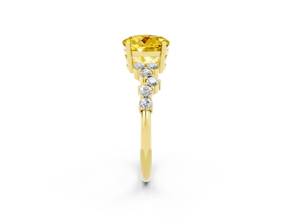 Yellow gold Round Cut Yellow Sapphire Scattered Round Accent Ring with Prong Setting