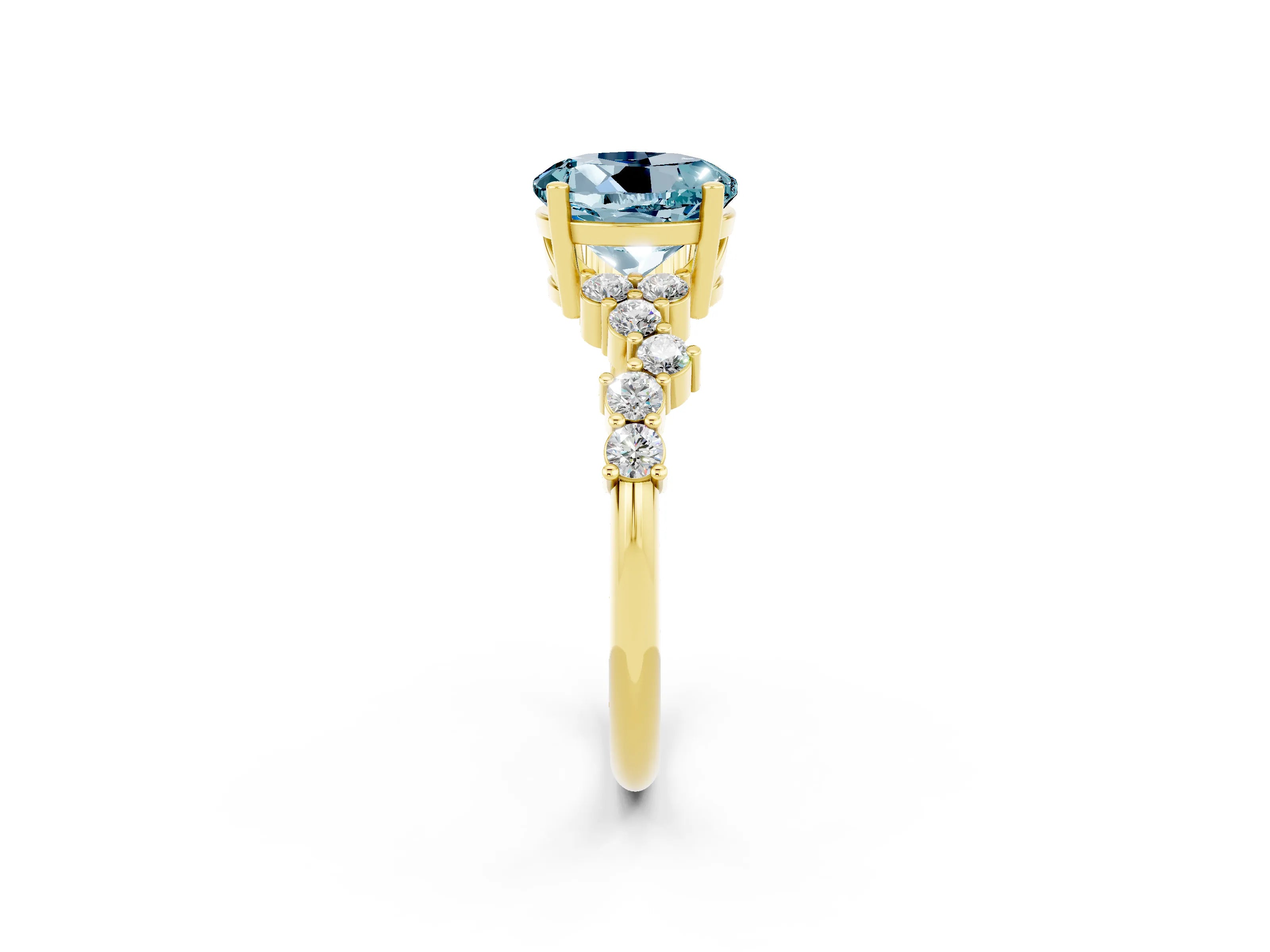 Yellow gold Round Cut Diamond Cluster Pavé Band with Four-Prong Setting_2
