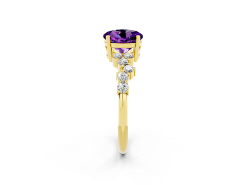Yellow gold Round Cut Diamond Cluster Pavé Band with Four-Prong Setting_2
